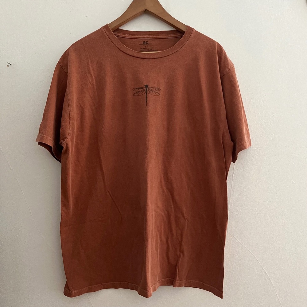 Earth Creations 100% Organic Cotton Clay Dye Dragonfly Graphic T-Shirt Men's L